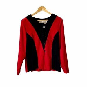 Vintage Katie Lee Red Black Chevron Blazer Jacket Womens Size Medium Formal